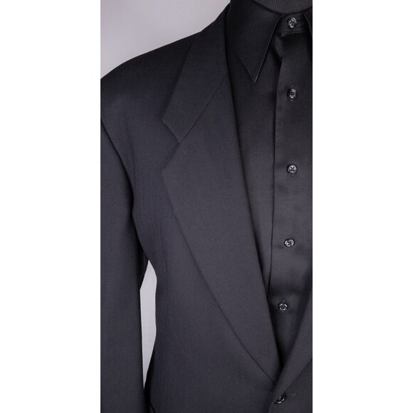 MANI Vintage Sport Coat Men Size 46L/S Herringbone Black 2 Button Wool Blazer - Picture 5 of 15